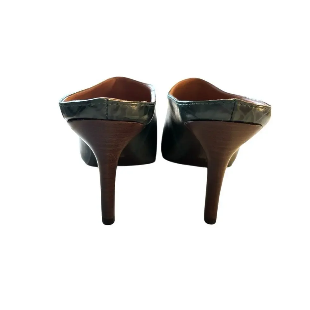 Barneys New York Green Snakeskin Pointy Toe Mules Heels Clogs SZ 9B - Picture 4 of 8